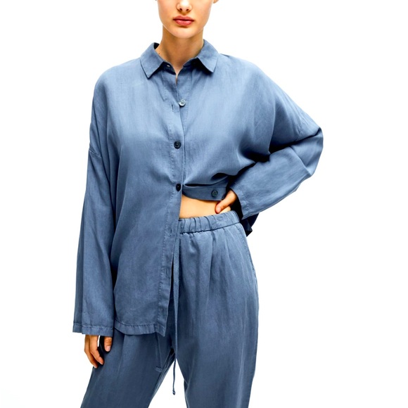 Zara oversized relaxed fit linen pants elastic waist with chunky lace tie - Picture 1 of 4